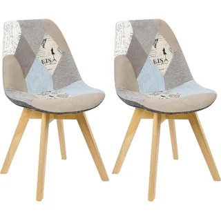 WOLTU Esszimmerstühle 2er-Set Design Stuhl Küchenstuhl Holz, Leinen, Patchwork - Bunt