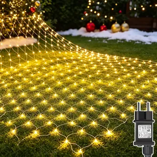 Dekofun 2 Stück Lichternetz Außen 3x2m 200LED Lichterkette Netz mit Stecker | Warmweiß, 8 Modi, Timer, IP65 Wasserdicht Weihnachtsbeleuchtung Außen Netz für Büsche, Garten, Balkon, Zimmer, Outdoor, Innen