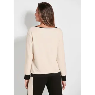 Sweater GOLDNER "Kurzgröße Luxuriöses Langarm Viskose-Oberteil", Damen, Gr. 21, beige (beige, schwarz), Obermaterial: 64% Viskose CV. 30% Polyester COOLMAX(R) PES(Coolmax). 6% Elasthan EL., figurumspielend, eng, Homewear-Sets Sweater, raffiniertes Dessin