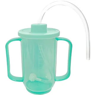 Erwachsene Auslaufsicherer Trinkbecher mit Strohhalm, Schnabeltasse mit Deckel & 2 Griff Futterbecher Trinkwasser, Brei, Suppe Becher für Senioren, Patienten-Trinkhilfe Parkinson Hilfsmittel Becher