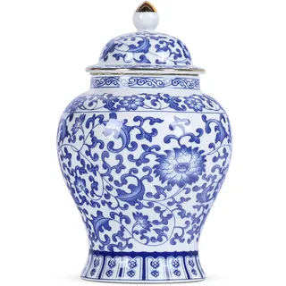 Chinesisches Ingwerglas mit Deckel, Chinoiserie, antiker Stil, Heimdekoration, Retro, blaue und weiße Porzellan-Blumen, Keramik-Vase, traditioneller chinesischer Ming- und Qing-Stil (Zweige Glas)