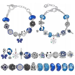 QLS Adventskalender 2024 Weihnachts-Armband-Set DIY Schmuck für Mädchen 11016 Blau/Silber