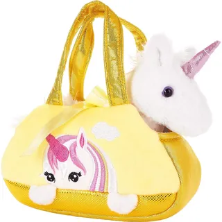 Brubaker Plüsch Einhorn Weiß in Handtasche - 20 cm - Plüschtier in Tasche - Stofftier Kuscheltier - Gelb - Gelb