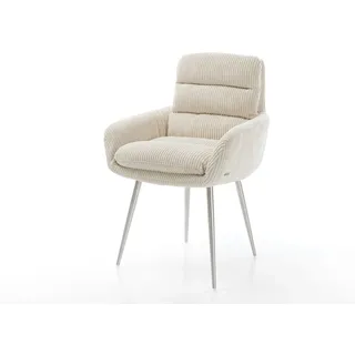 DELIFE Esszimmerstuhl Abelia-Flex mit Armlehnen Cord Beige 4-Fuß konisch Edelstahl - Beige