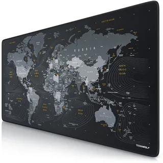 CSL TITANWOLF - XXL Speed Gaming Mauspad Titanwolf Weltkarte 900 x 400mm - XXL Mousepad - Tischunterlage Large Size - verbessert Präzision und Geschwindigkeit
