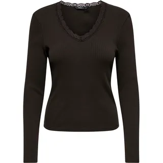 V-Shirt ONLY "ONLSARA SHARAI L/S V-NECK TOP JRS", Damen, Gr. L, chocolate torte, Jersey, Obermaterial: 94% Baumwolle, 6% Elasthan, unifarben, slim fit normal, V-Ausschnitt, Shirts V-Shirt, Baumwollmischung, slim fitregular fit