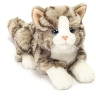 Teddy-Hermann Katze liegend 20 cm Grau