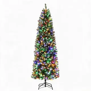 GarveeTech Slim Bleistift‐Weihnachtsbaum 6/7,5ft,Vorbeleuchtet LED | 8 Lichtmodi,robuster Metallständer,einfacher Aufbau,schmale Form,ideal für Zuhause,Feiertage und Partys