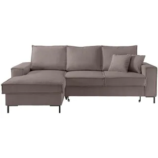 luma-home Ecksofa mit Schlaffunktion, Bettkasten, Wellenunterfederung, Récamiere links B240/T150/H92 cm, Liegefl. 125x198 cm, Cord Braun Taupe / 17225 , Textil , Füllung: Polyurethan (Pur) , Ottomane links,L-Form , 240x150 cm , Wohnzimmer, Sofas & Couches, Wohnlandschaften, Ecksofas