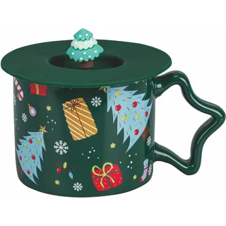 Becher 280ml New Bone China Porzellan Deckel Silikon Xmas