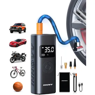 INNOVV P1 Elektrische Luftpumpe, Tragbare Elektrische Fahrradpumpe mit Digitaler Reifendruckanzeige und Notbeleuchtung, 150PSI wiederaufladbarer Autoreifenfüller für Auto, Fahrräder, Motorrad, Ball