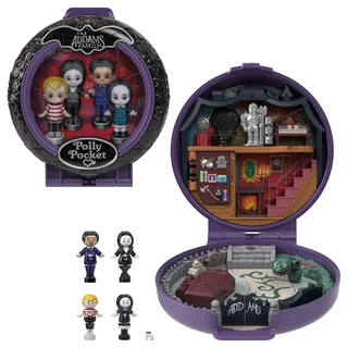POLLY POCKET Sammler Spielset, Die Addams Family Schatulle mit 4 Sondereditions-Figuren und 1 Zubehör, HXW25