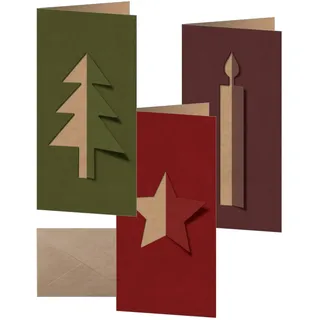 Sigel Weihnachtskarten-Set "Cut-out style", DIN lang, Kraftpapier, 3 Motive, 10 Stück ideal zum Bedrucken, aus nachhaltigem Papier