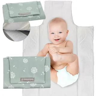 MIMUSELINA Wickelunterlage Unterwegs für Babys | Leicht und Wasserfest | Außen 100% Baumwolle, Innen Waschbar und BPA-frei | Faltbar mit praktischem Verschluss