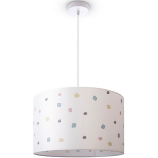 Paco Home Pendelleuchte »Hugo Dots«, Leuchtmittel E27 Hängeleuchte Schlafzimmer Rund Stoff Punkte Bunt Textilschirm Retro, weiß