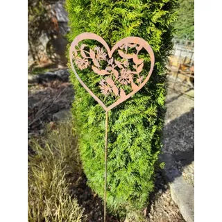 Edelrost Gartenstecker Herz mit Geißblattranken