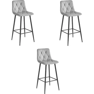 Valora NADO Hocker Silbergrau Samt Schwarze Beine 3er-Set | 3er-Set Samthocker in Silbergrau - Grau