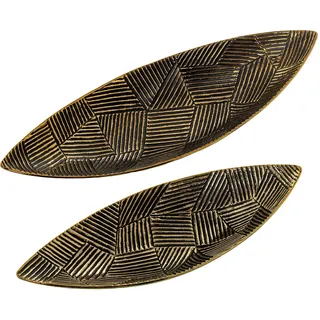 DRW Set mit 2 länglichen Tischaufsätzen aus Keramik, gerieben, Gold, 57 x 19 x 11 und 47 x 16 x 9 cm, vergoldet und schwarz, Medidas: 57x19x11 y 47x16x9cm