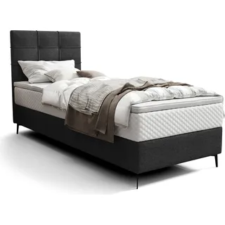 Roe Furniture | Polsterbett - INAO - 90x200 cm - Schwarz - Taschenfederkern-Matratze - Linke - Boxspringbett - Bett mit Bettkasten - Tagesbett - Schwarz