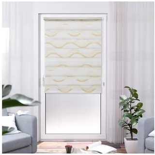 K-HOME Doppelrollo Madrid 95 x 200 cm Wellen Beige/Weiß