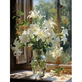 SULISO Malen Nach Zahlen Erwachsene Blume DIY Handgemalt Ölgemälde Kits für Kinder Anfänge Geschenke Kits für Mädchen Frau Geschenk Haus Deko 40x50CM,Lilie