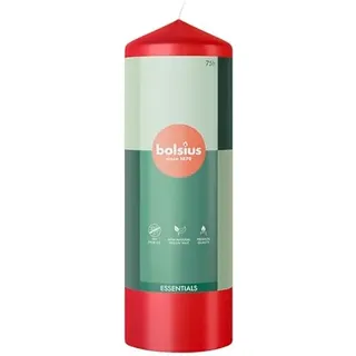 Bolsius Essentials Collection 75H Stumpenkerze, 20 cm Höhe x 6,8 cm Durchmesser, zartes Rot