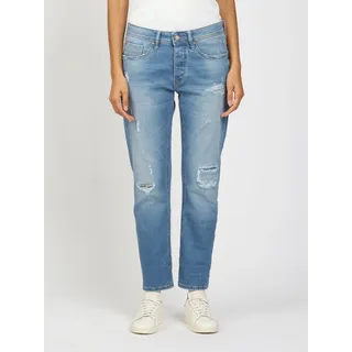 Boyfriend-Jeans GANG "94NICA CROPPED", Damen, Gr. 27, N-Gr, blau (massive destroy), Denim/Jeans, Obermaterial: 90% Baumwolle, 8% Polyester, 2% Elasthan, bequem knöchelfrei, Jeans Boyfriend-Jeans, mit geraden und verkürzten Beinverlauf