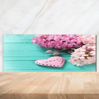 Tulup® Küchenrückwand Spritzschutz aus Glas -125x50 -Spritzschutz auf gehärtetes Glas Deko Blumen & Pflanzen Flieder Herz