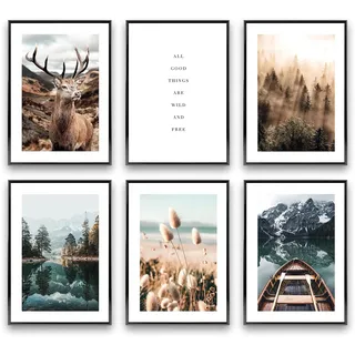 Heimlich – Poster-Set – 6 Stück A3 / 30 x 42 cm – Premium-Poster – ungerahmte Drucke – moderner Stil – Wildnis