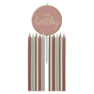 Folat 68711 Geburtstag Dekoration Rosa, Creme, Champagner Gold - Kerzen Set - Crème Rose - 9,5 cm - 11 Stück - Eine raffinierte und lebendige Geburtstagsdeko Happy Birthday