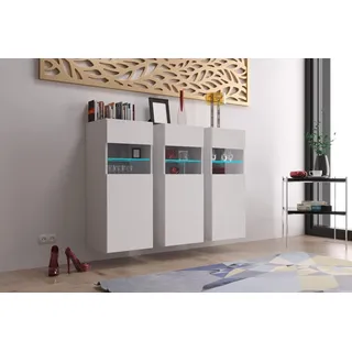 Furnitech K3 Modernes Wohnzimmer, Kommode, Schrank, Sideboard, Schlafzimmer, Esszimmer, Wohnzimmermöbel Matt (LED RGB 16 Farben, K3-M20-W9)