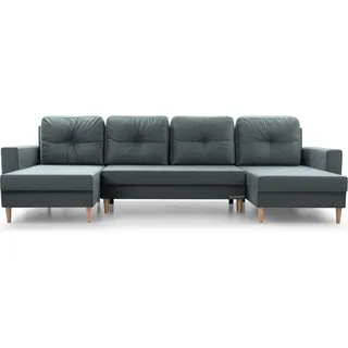 Wohnlandschaft Ecksofa U-Form mit Schlaffunktion Eckcouch mit Bettkasten Sofa Couch Polsterecke U-Sofa - 300 x 90 x 142 cm - CARL U Grau (Manila 16) - Grau