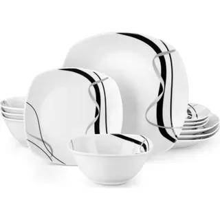 Valenza Serviesset – 24-teilig – 8 Personen – Zebra Keramik – Diner-, Frühstücks- & Tiefe Teller – Küchenservies