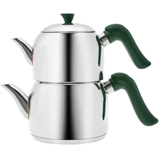 Karaca Edena Midi Teekanne Set Rot, Stahl, Geeignet für Induktionsbetrieb, 1,5 Liter Trinker: 2 Liter, Es hat einen Stahlkörper, Turkischer