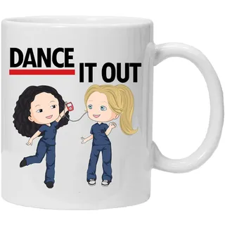 Lustige Tanz Tasse | Dance It Out Spruchbecher | Geschenk für Freundin Kollegin Schwester | Keramik Kaffeetasse mit Süßem Tanzmotiv (Weiß)