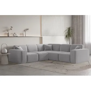 Fun Möbel Ecksofa Designersofa CELES PREMIUM Stoff Opera Velvet Hellgrau Seite Universal - Grau