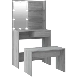vidaXL Schminktisch-Set mit LED Grau Sonoma Holzwerkstoff - Grau