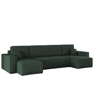Kaiser Möbel Ecksofa mit schlaffunktion und bettkasten, Sofa U-form, Couch U-form Best Dicker Cord Poso Grün - Grün