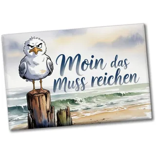 speecheese Souvenir Magnet Möwe Aquarell Moin Spruch Maritim für Büro | oder, lustig und kreativ