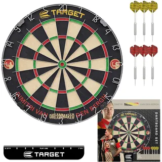 Target Darts Dimitri Van den Bergh Dartboard Set | Player Edition Dart Board Set mit 2 Sets von Steeldarts, Wurflinie nach Wettkampfstandard | Profi Darts & Dartscheiben