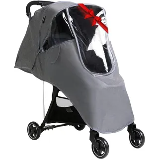 Regenschutz für Kinderwagen Einheitsgröße, Wasserdicht, Staubdicht, Winddicht, Langlebiger Schutz, Baby Verdeck, Regenhülle mit Reißverschluss für Jogger, Sportkinderwagen, Erstlingswagen Grau