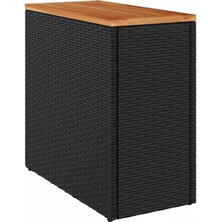 vidaXL Garten-Beistelltisch mit Holzplatte Schwarz 58x27,5x55 cm Poly Rattan - Schwarz
