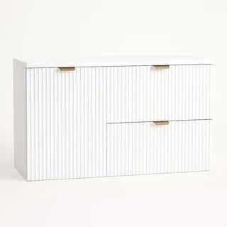 WENA Waschtischunterschrank 100 cm mit Wäschekorb, geriffelte Fronten, Griffe aus Metall in der Farbe Gold (Farbe: Weiß) - Weiß