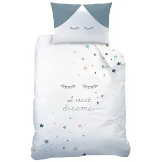 MTOnlinehandel Sterne Babybettwäsche 135x100 Flanell Biber, 1 Kissenbezug 40x60 + 1 Bettbezug 100x135 cm, Sweet Dreams Kinder-Bettwäsche Winterbettwäsche