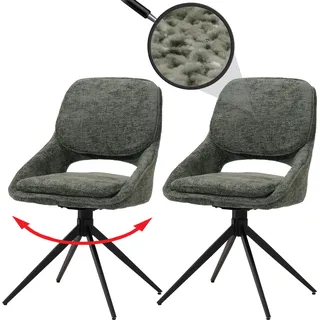 2er-Set Esszimmerstuhl HWC-N73, Küchenstuhl, drehbar Auto-Return, Stoff/Textil Chenille (490g/m2) grün - Grün