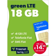 freenet green LTE 18 GB – Handyvertrag im Telefonica Netz mit Internet Flat, Flat Telefonie und SMS und EU-Roaming – In alle deutschen Netze – 24 Monate Vertragslaufzeit