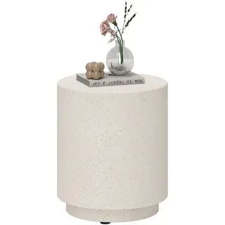 Homcom Beistelltisch Rund Cremeweiß Naturmaterialien 37 x 43 cm