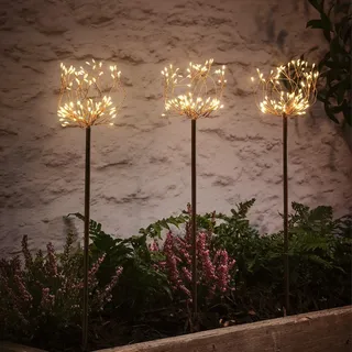 Lights4fun 3er Set Micro LED Solarleuchten Allium Blume 51cm Solar Stableuchten Draht Solar Garten Fackel Balkon Solarlampen für Außen Solarlampe für Garten Solarlampe Balkon