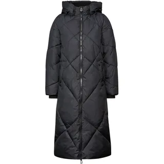 Steppjacke STREET ONE, Damen, Gr. 46, schwarz (obsidian blau), Steppware, Obermaterial: 100% Polyester. Futter: 100% Polyester, unifarben, regular fit kniebedeckend, Rundhals, elastischer Bund, Jacken Steppjacke, Winterjacke mit Kapuze