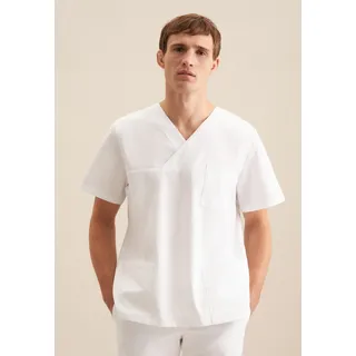 Funktionshemd SEIDENSTICKER, Herren, Gr. XL (43-44), normale Ärmellängen, weiß, 60% Baumwolle, 40% Polyester, unifarben, regular fit, V-Ausschnitt, gerader Abschluss, Hemden Funktionshemd, Kasack Uni